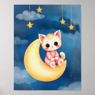 Poster Kitten Sitting on the Moon