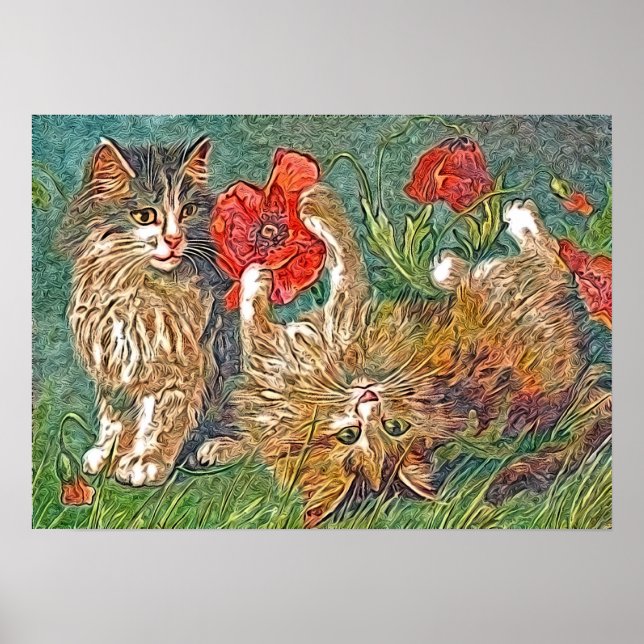 Pôster Kitties and Poppies (Frente)