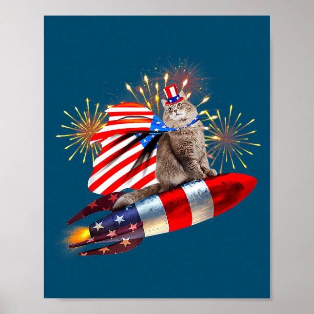 Poster Kitty Cat 4 De Julho Rocket Com Fireworks EUA (Frente)