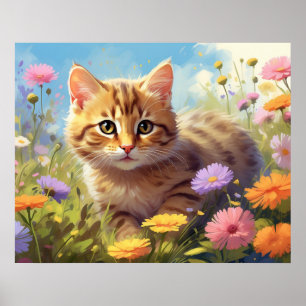 Poster *~*  Kitty Cat 5:4  Campo de Gatinhos Flores Silve