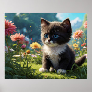 Poster *~* Kitty Cat 5:4 Feline Kitten Black Tuxedo