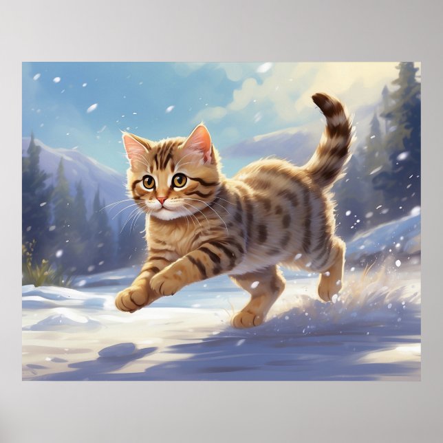 Poster *~* Kitty Cat 5:4 Kitten Snow Pulando AP68 (Frente)