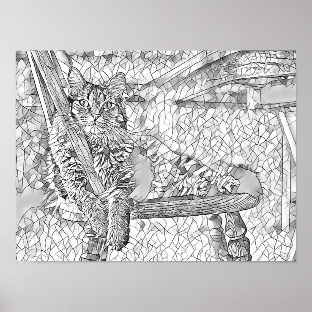 Poster Kitty cat Sentado na Cadeira Abstrato (Frente)
