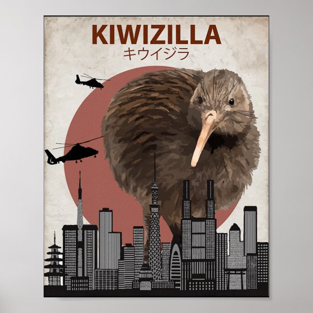 Poster Kiwizilla Funny Kiwi New Zealand Bird Lovers Gift  (Frente)