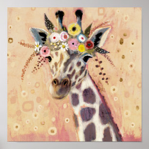 Poster Klimt Giraffe   Adornada Em Flores