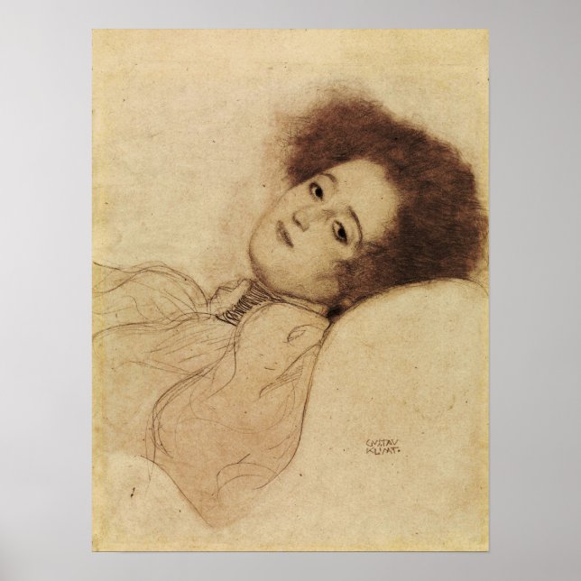 Poster Klimt - Retrato De Uma Mulher Jovem Reclinando (Frente)