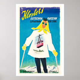 Poster Klosters Gotschna Parsenn Luftseilbahn Esqui Vinta