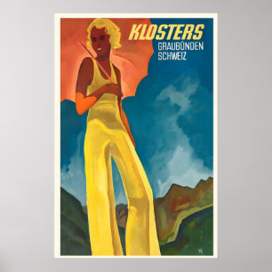 Poster Klosters Graubünden Suíça Viagem Antiga