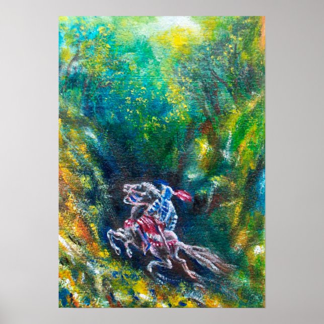 POSTER KNIGHT LANCELOT, HORSE ANDANDO NA FLORESTA VERDE (Frente)