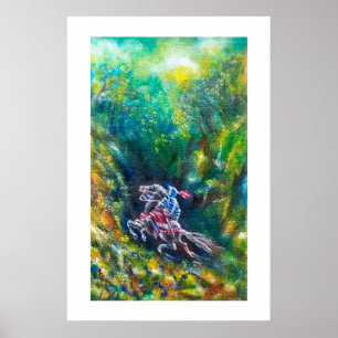 PÔSTER KNIGHT LANCELOT, HORSE ANDANDO NA FLORESTA VERDE