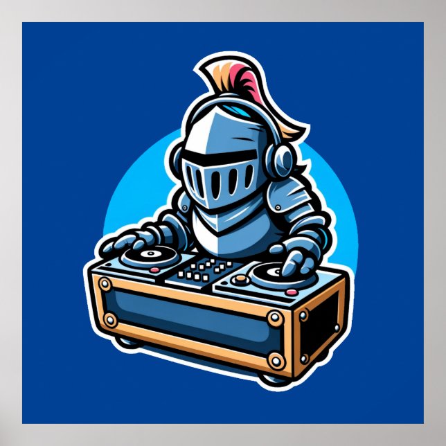 Poster Knight Turntablist - Design de Cartoon DJ Medieval (Frente)