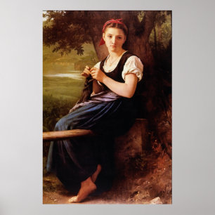 Pôster Knitting Mulher por William-Adolphe Bouguereau