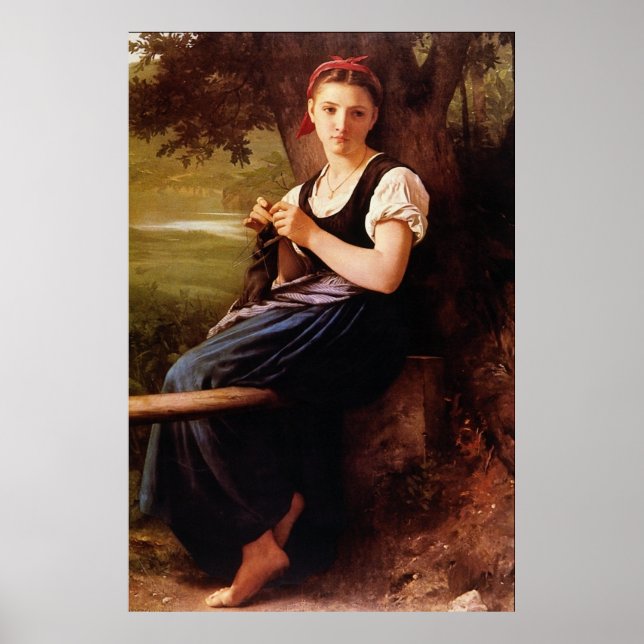 Pôster Knitting Mulher por William-Adolphe Bouguereau (Frente)