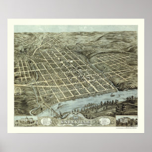 Pôster Knoxville, mapa panorâmico do TN - 1871