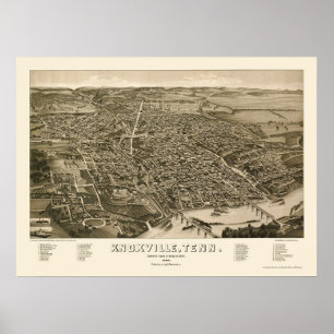 Pôster Knoxville, mapa panorâmico do TN - 1886