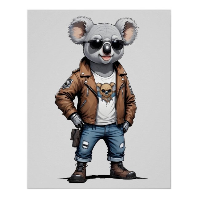 Pôster Koala Biker Rebel Leather Jaqueta Legal Estilo Urb (Frente)