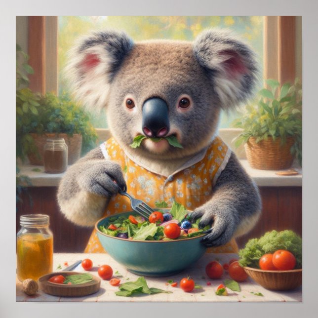 Poster Koala Comendo Salada (Frente)