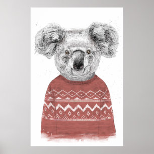 Poster Koala do inverno (vermelho)