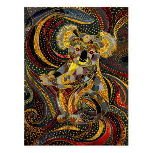 Pôster Koala no Estilo de Arte Ponto Aborigine