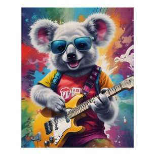 Pôster Koala tocando violão, grafite rock