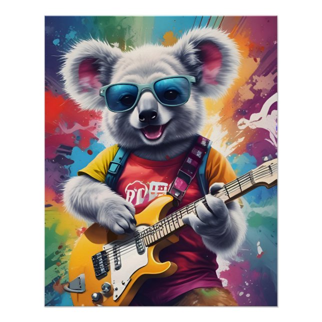 Pôster Koala tocando violão, grafite rock (Frente)