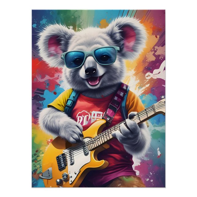 Pôster Koala tocando violão, grafite rock (Frente)