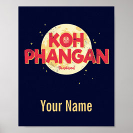 Poster Koh Phangan com a ilha de colheita de lua Tailândi