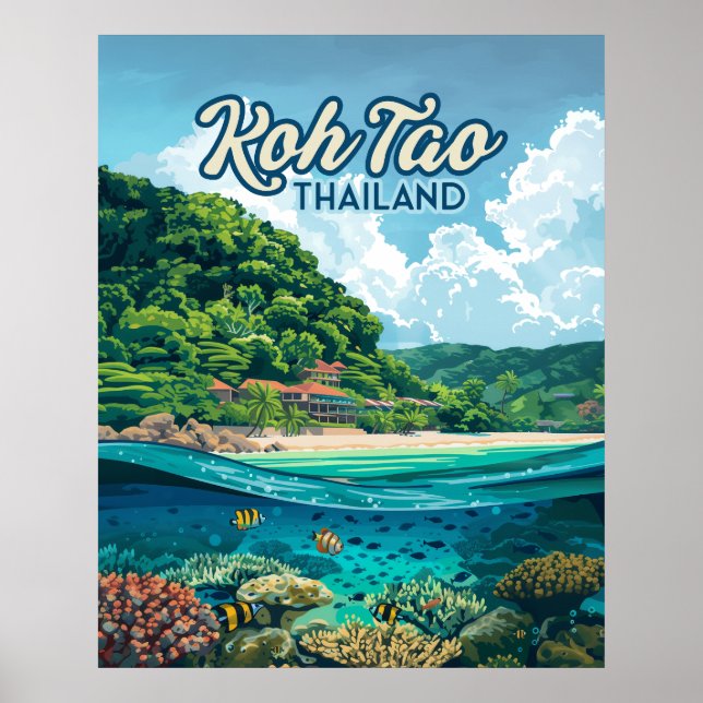 Poster Koh Tao Thailand Asia Scuba Diving Beach Island (Frente)
