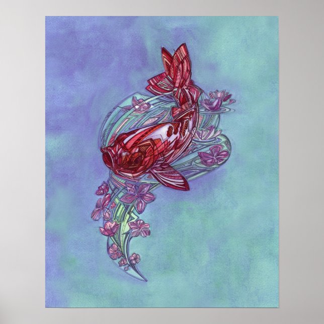 Pôster Koi e Sakura por Adam Dennis (Frente)