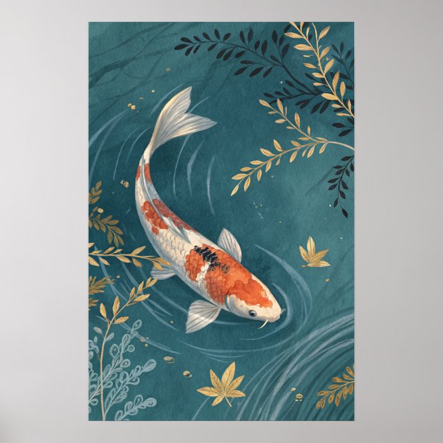 Poster Koi Fish Golden Leaves (Frente)
