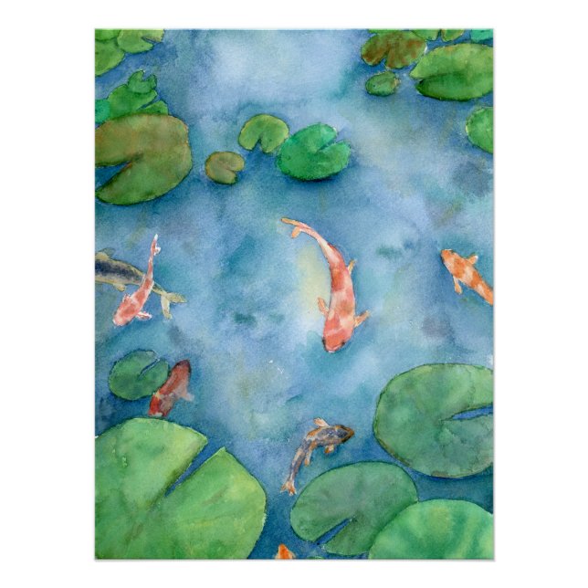 Pôster Koi Fish Pond watercolor (Frente)