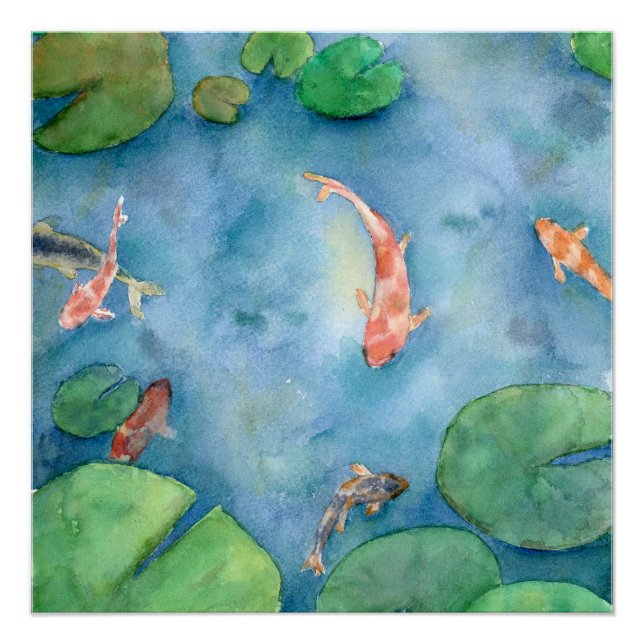 Pôster Koi Fish Pond watercolor (Frente)