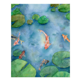 Pôster Koi Fish Pond watercolor