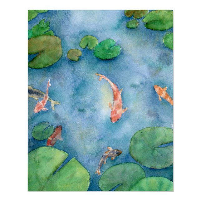 Pôster Koi Fish Pond watercolor (Frente)