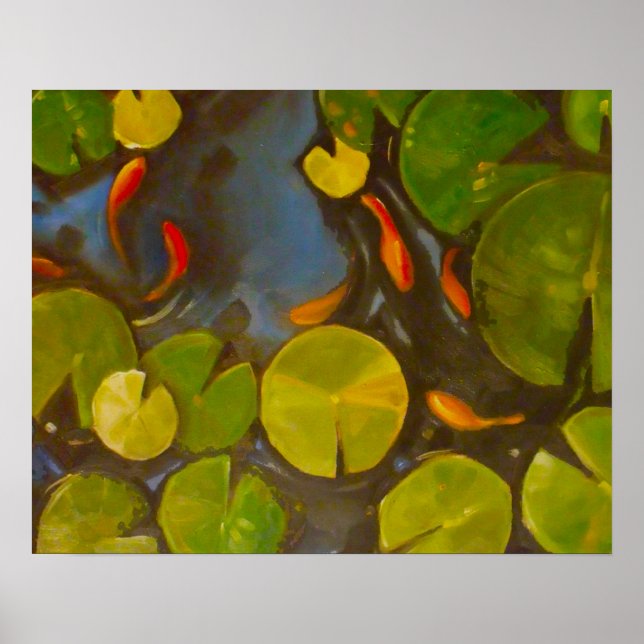 Pôster Koi Pond with lily pads and little fish (Frente)