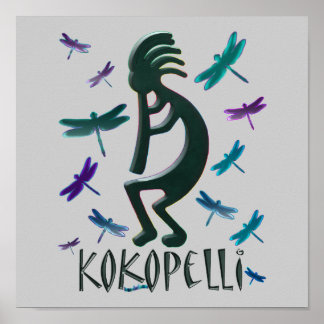 Pôster Kokopelli com Dragonflies