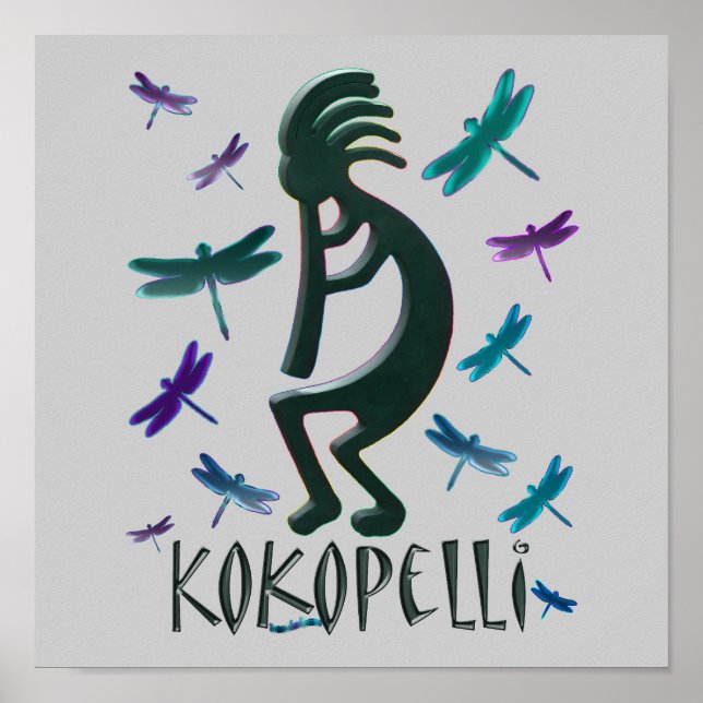 Pôster Kokopelli com Dragonflies (Frente)