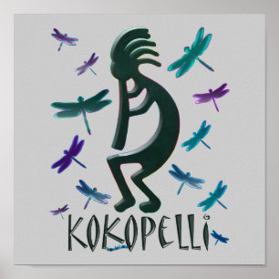 Pôster Kokopelli com libélulas
