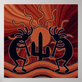 Pôster Kokopelli Cuctus Desert Sun Southwest Motif
