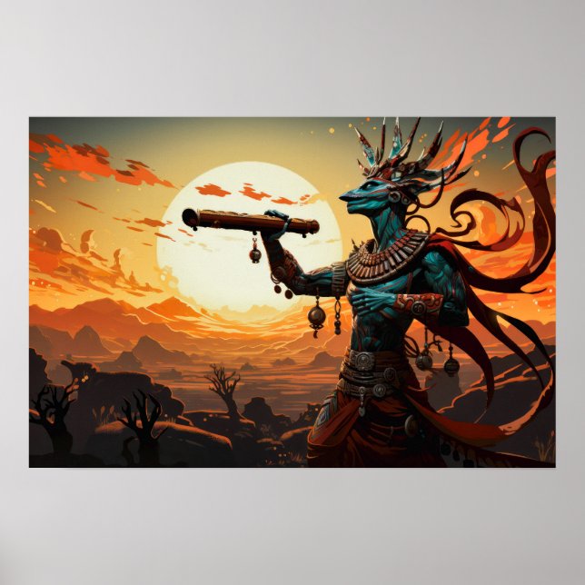 Poster Kokopelli Jogando Fluta Em Colinas Rochosas Do Des (Frente)