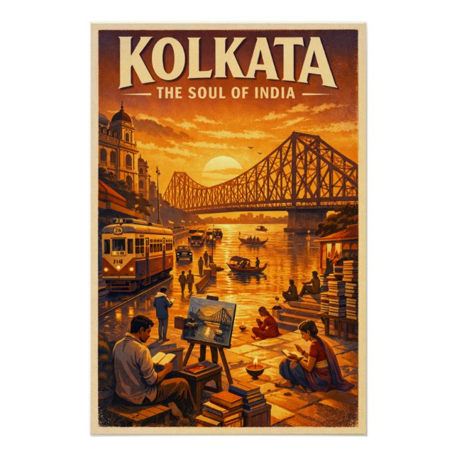Pôster Kolkata, India, in a classic retro travel (Frente)
