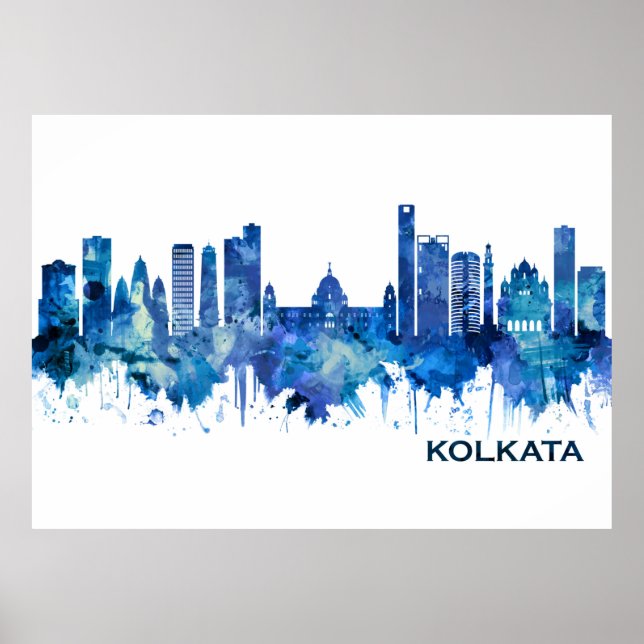 Poster Kolkata West Bengal Skyline Blue (Frente)