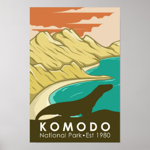 Poster Komodo National Park Indonesia Vintage
