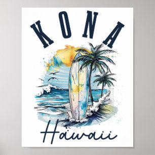 Poster Kona Havaí Havaiano Surf Vintage Surfista Surfista