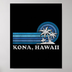 Poster Kona Havaí Praia Família Vintage Verão Férias 