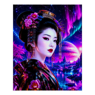 Pôster Kosmische Geisha im Neon‑Traumland
