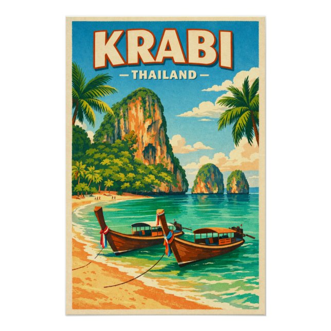 Pôster Krabi, Thailand retro travel (Frente)