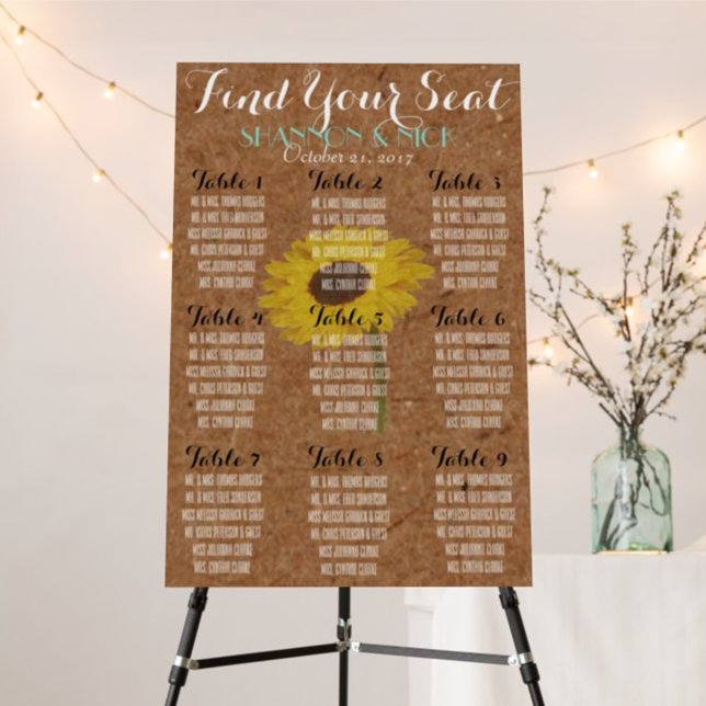 Poster Kraft Sunflower Autumn 9 Seating Mesa Casamento (Criador carregado)