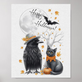 Poster Krähe und Katze Halloween Crow