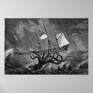 Poster Kraken Atacando navio de pesca